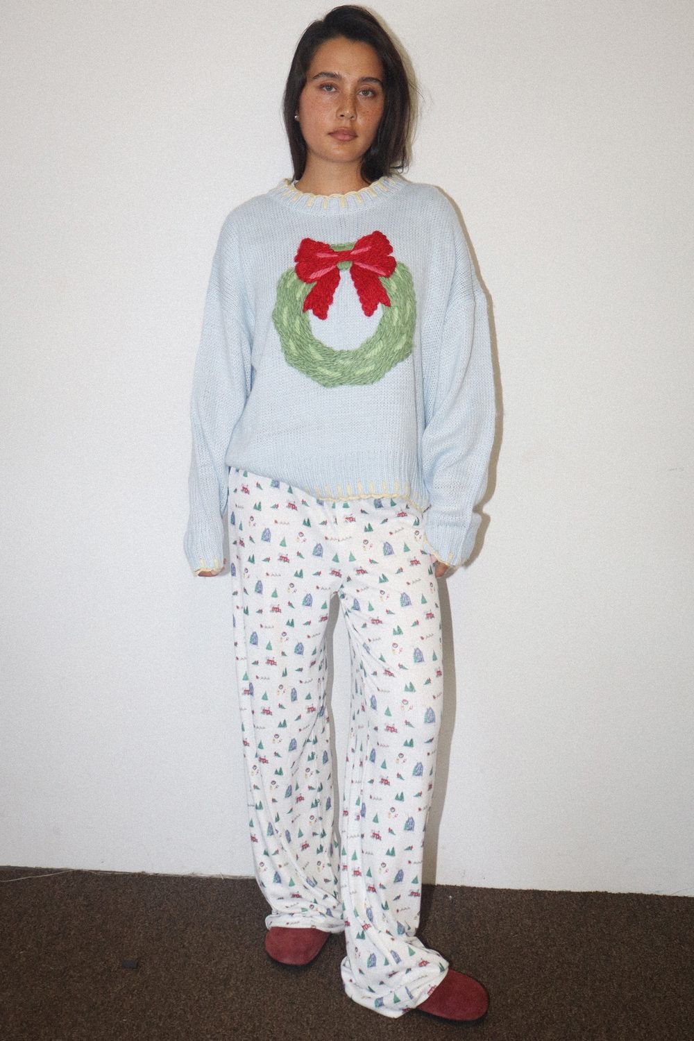 Winter Village Print Lounge Pants - Cream