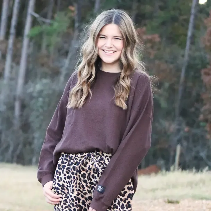 Lulu Mac Waffle Long Sleeve Top - Brown