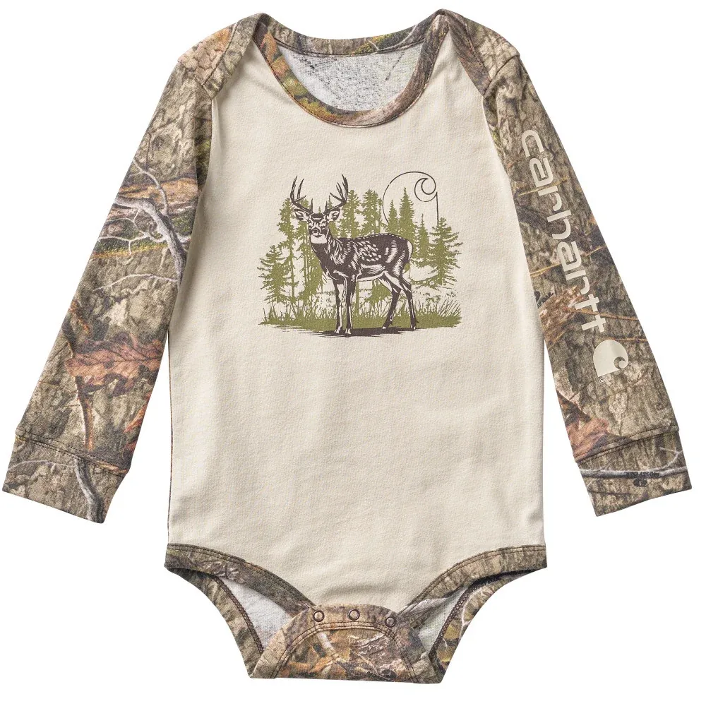 Infant Long Sleeve Deer Bodysuit - Camo/Brown