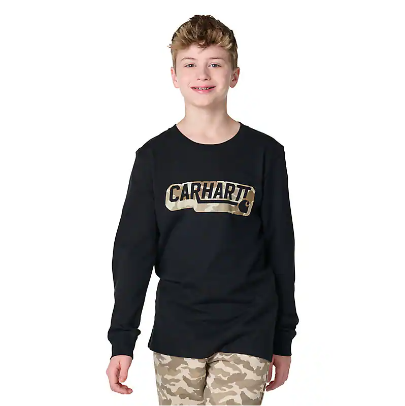Youth Long-Sleeve Camo Logo T-Shirt - Caviar Black