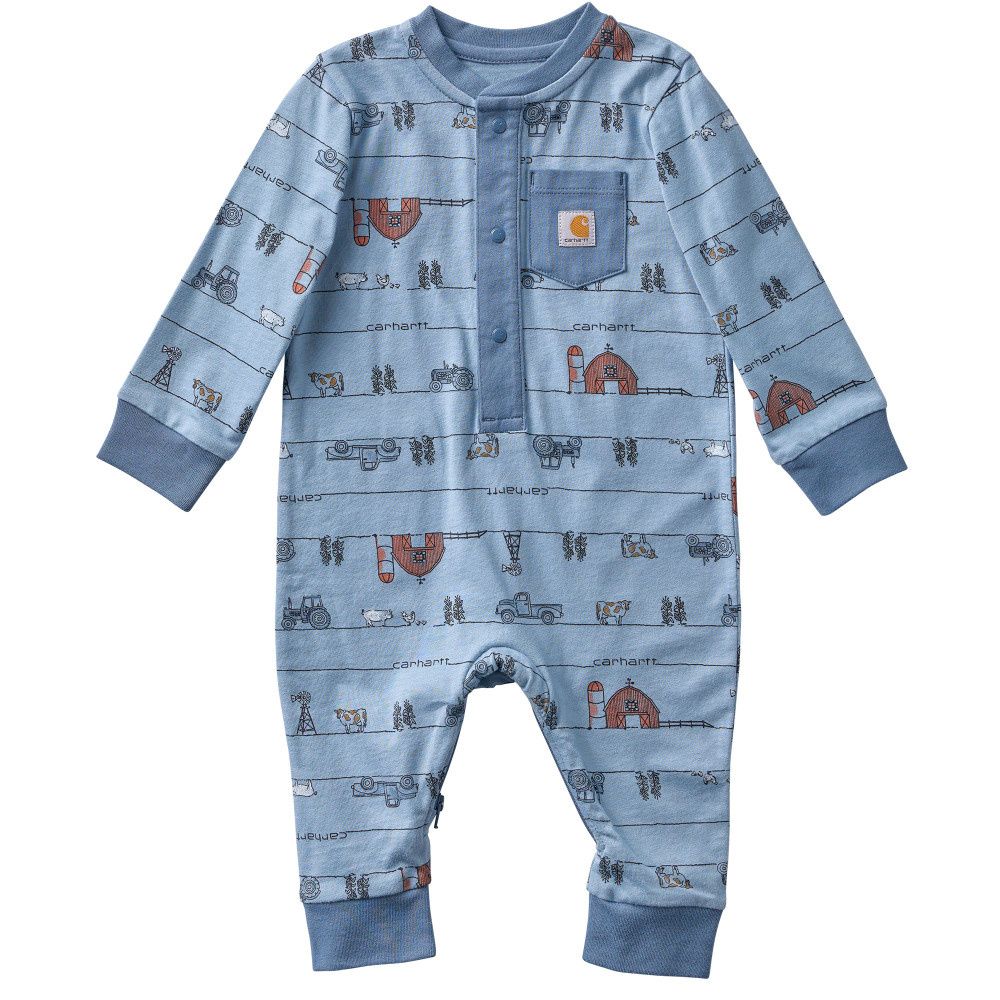 Infant Farm Print Coverall - Light Blue