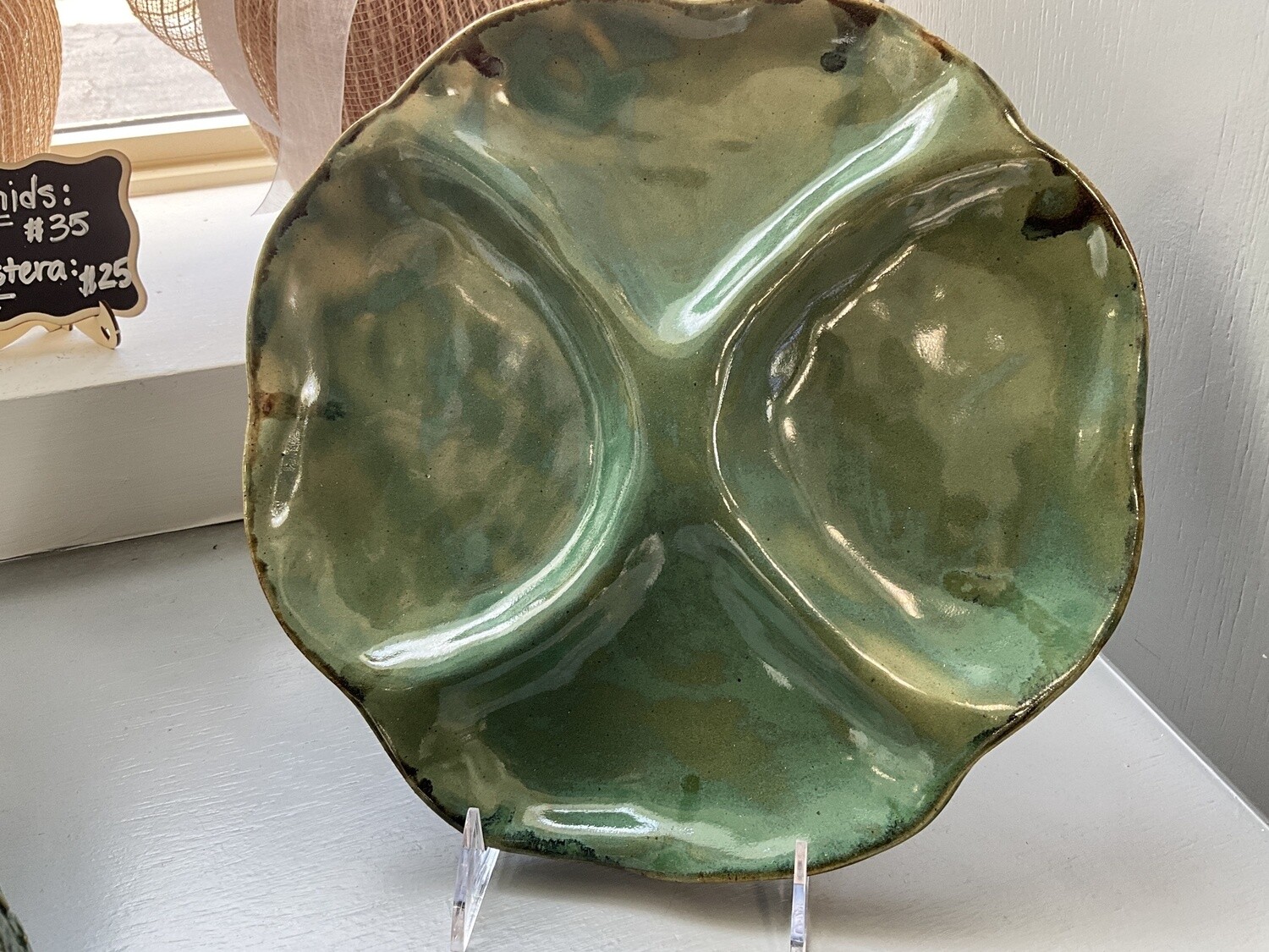 Pottery green divided plate