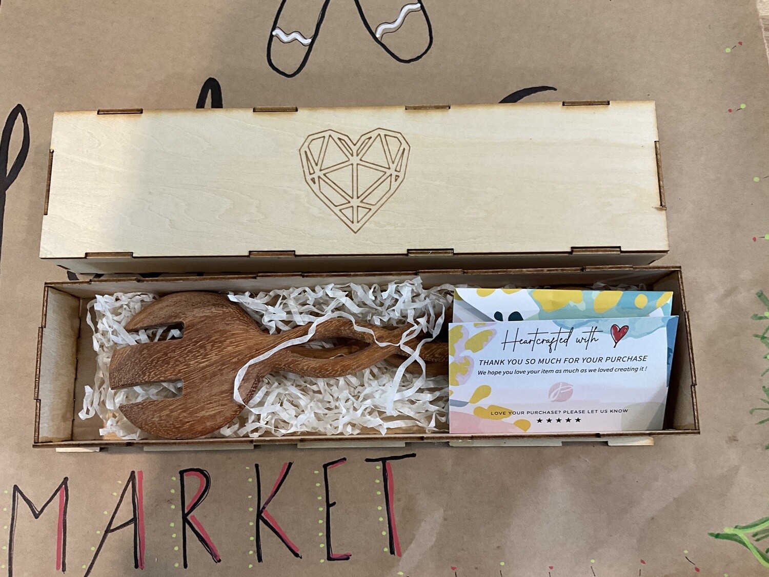 Wooden Salad Serving Spoon and Fork Utensils