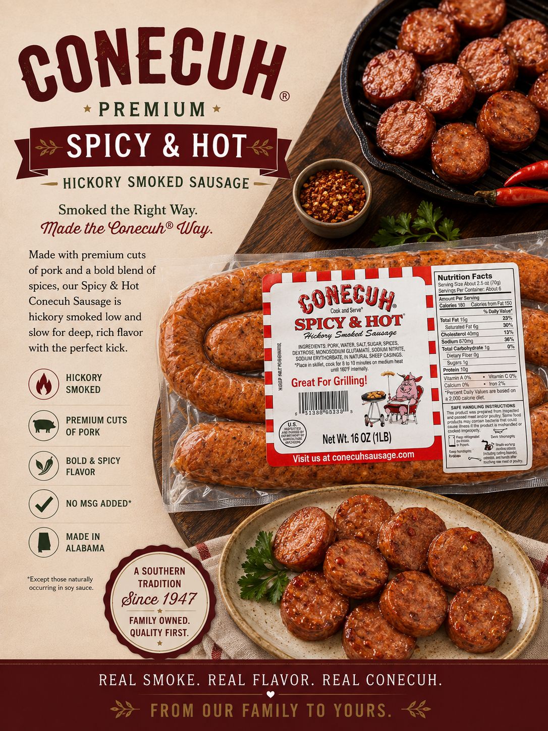 Conecuh Smoked Sausage- Spicy Hot