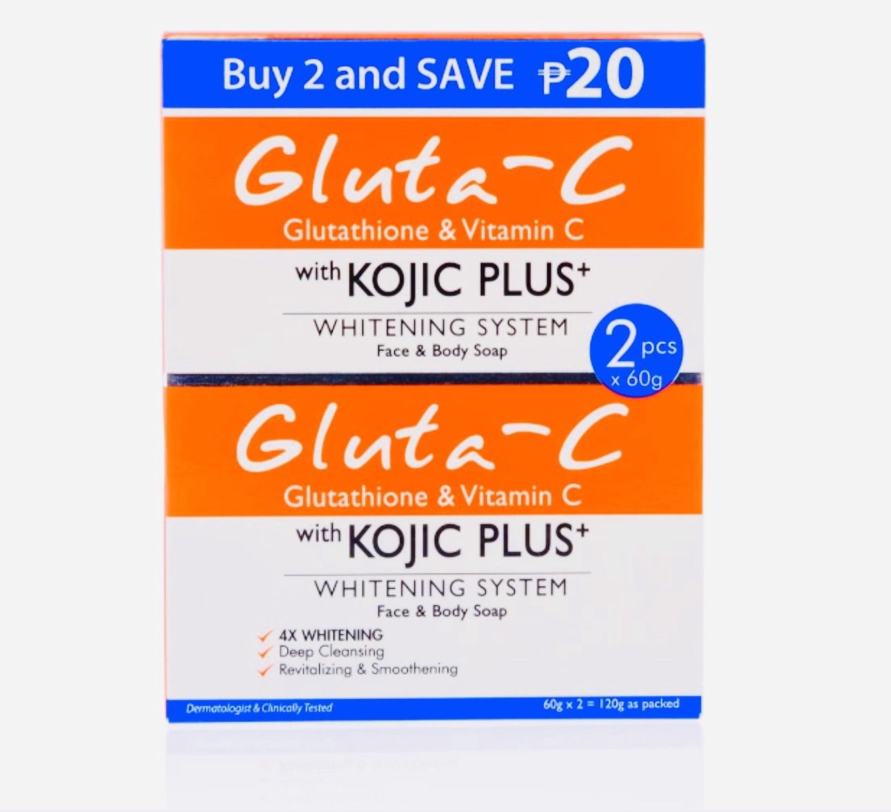Gluta-C Kojic Plus with Glutathione and Vitamin C Face And Body Whitening Soap (2 x 60 g)