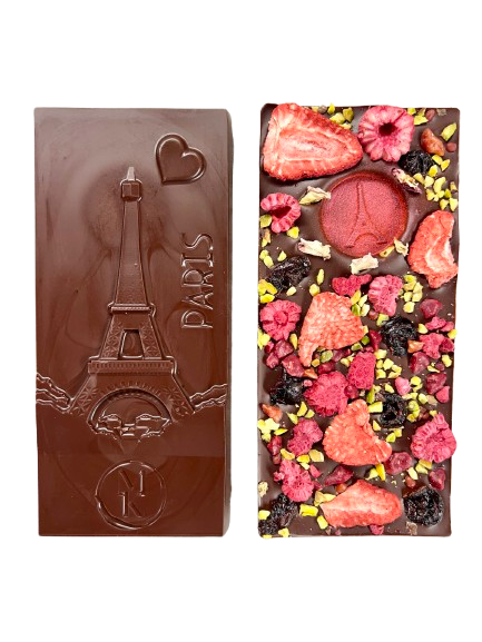 Tablette aux fruits rouges noir 72% (végan) ou lait 48%