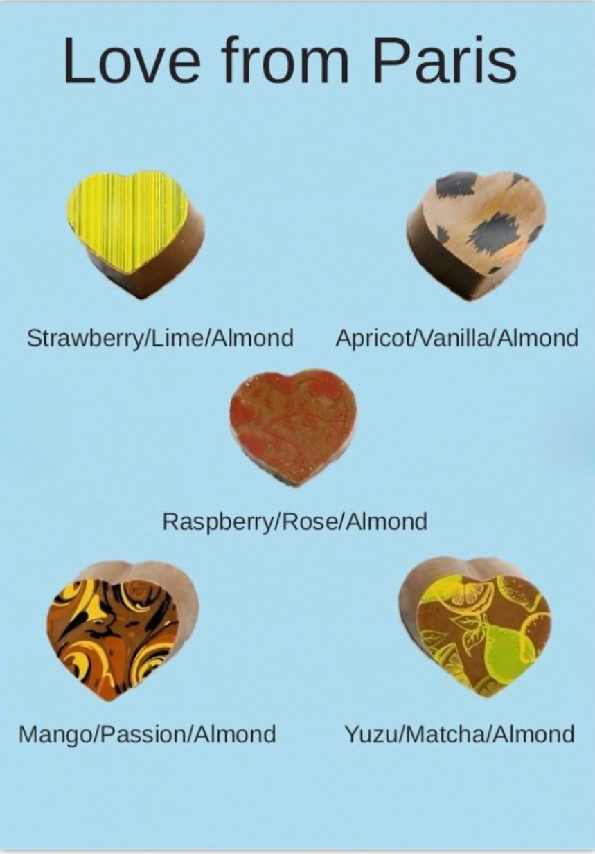 Love from Paris....Cœurs chocolat au lait 48%,fruits & praliné d'exception