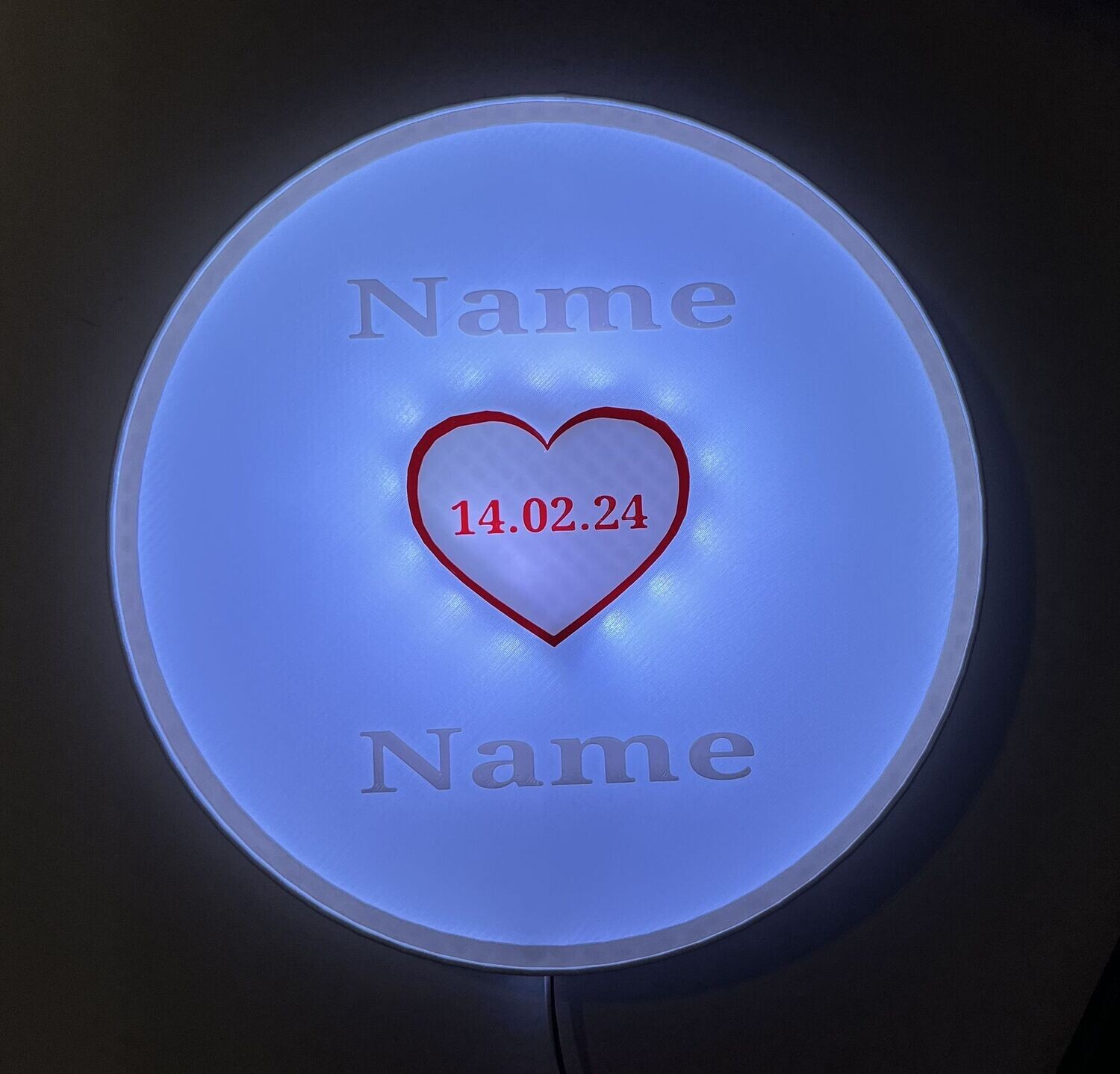 LED Lampe 24cm rund Personalisiert Valentinstag
