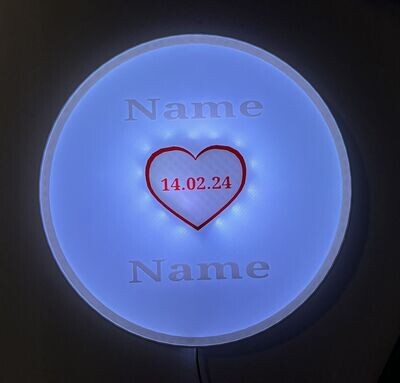 LED Lampe 24cm rund Personalisiert Valentinstag