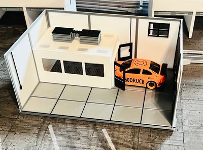 Zubehör Rennstrecke Diorama Werkstatt kompatibel mit Drift Dr!ft Sturmkind 1:43