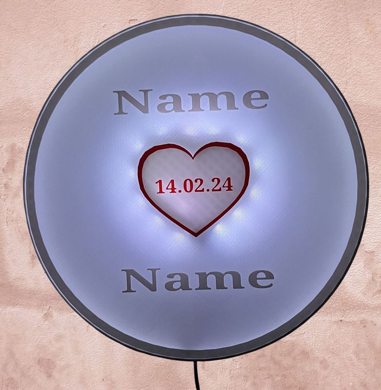 LED Lampe 24cm rund Personalisiert Valentinstag