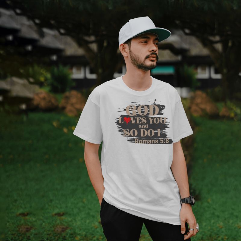 "God Loves You and So Do I" – Romans 5:8 Christian Tee (Gildan Softstyle)