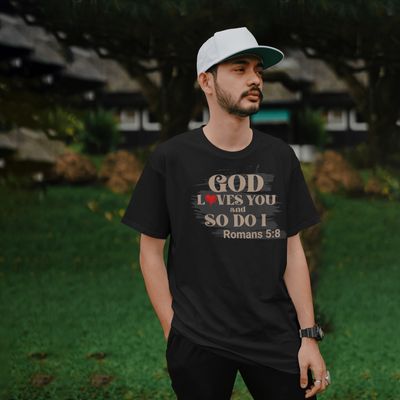 "God Loves You and So Do I" – Romans 5:8 Christian Tee (Gildan Softstyle)