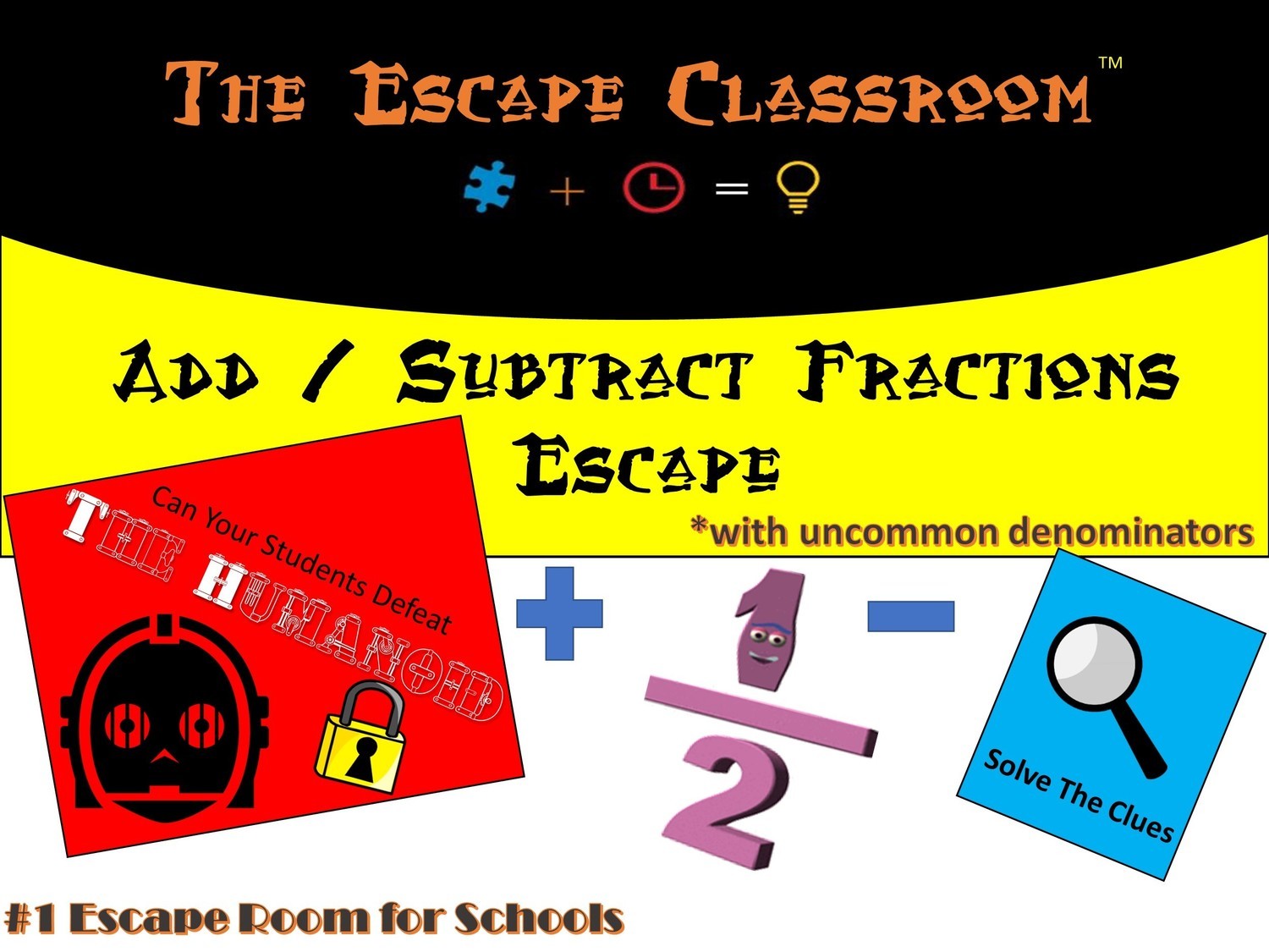 Fractions (adding &amp; subtracting with uncommon denominators)  Escape Workshop (1 Teacher License)