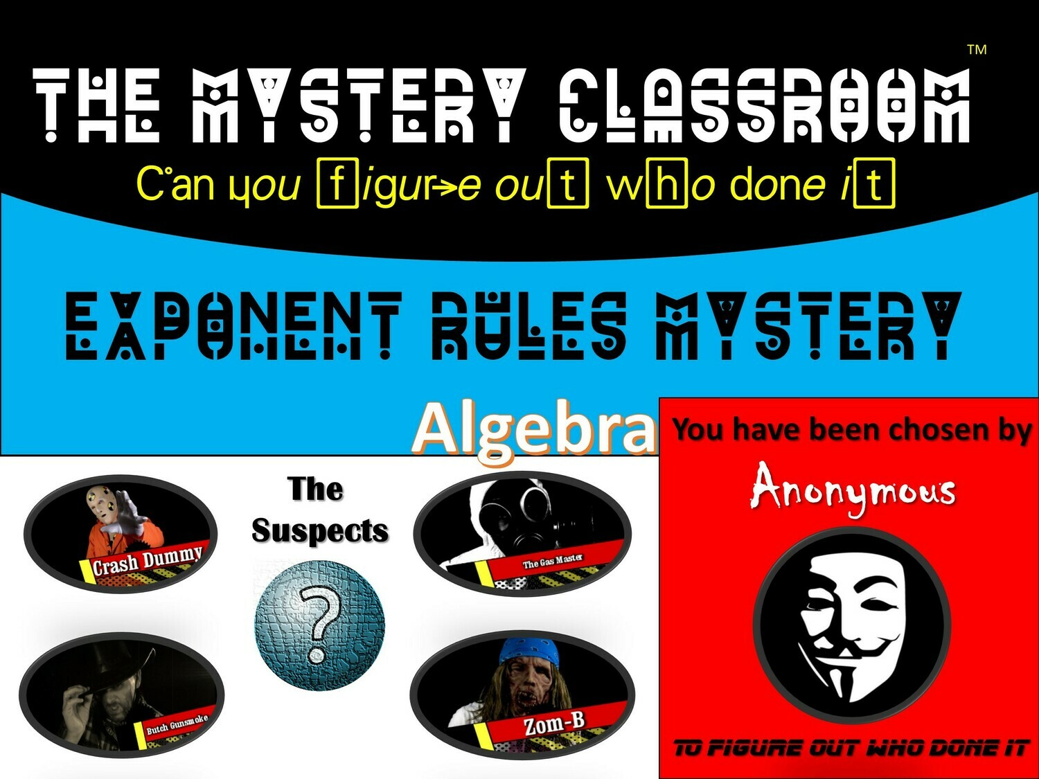 Algebra: Exponent Rules Mystery  (1 Teacher License)