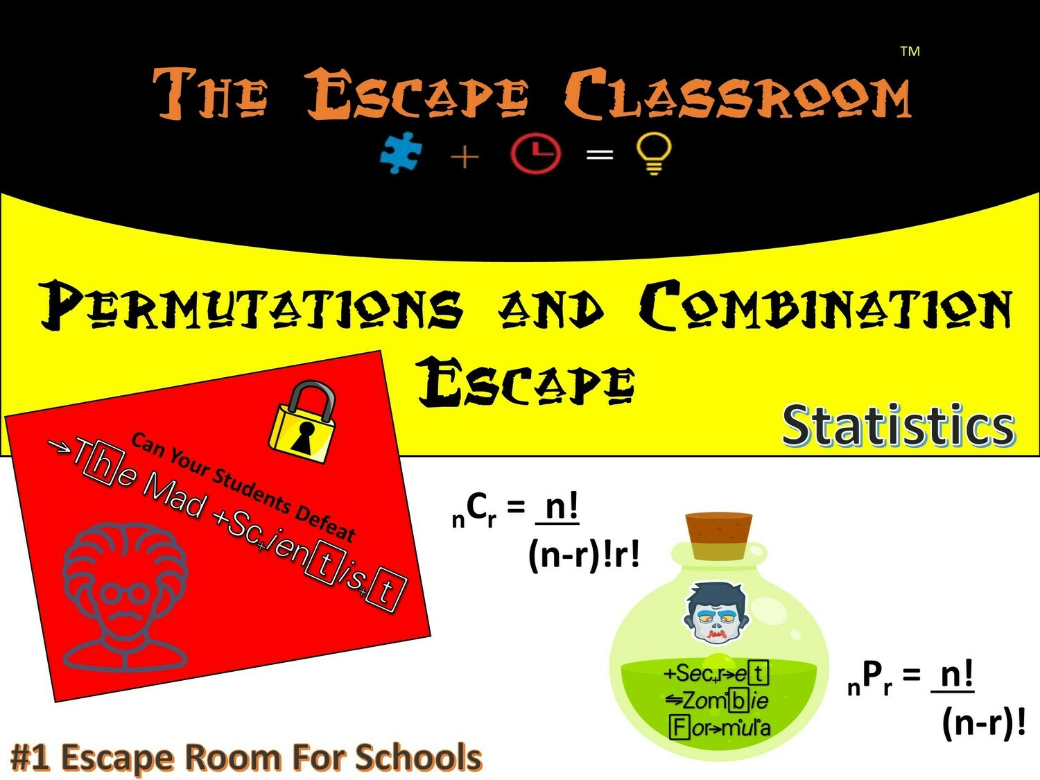 Statistics : Permutations and Combinations Escape  (1 Teacher License)