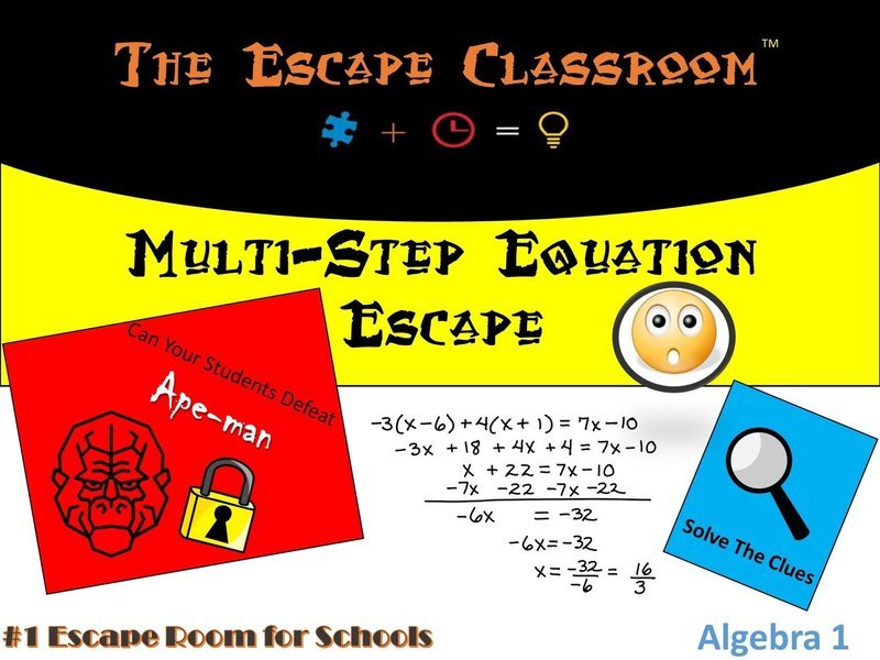 Algebra 1: Multi-Step Equations Escape (1 Teacher License)