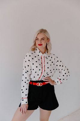White Polka Blouse