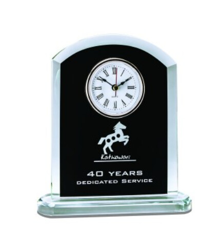 Glass Clock w Rounded Top, Black 7.5&quot;