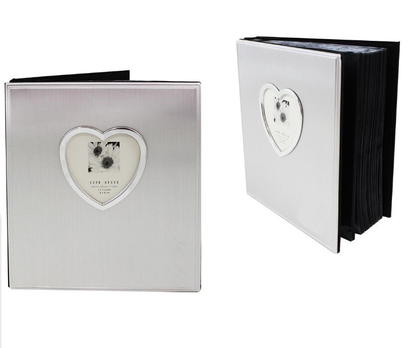 Brushed Silver Photo Album with Heart Opening