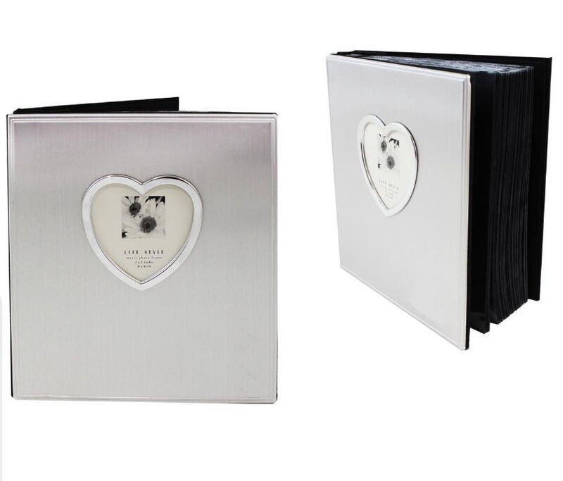 Brushed Silver Photo Album with Heart Opening