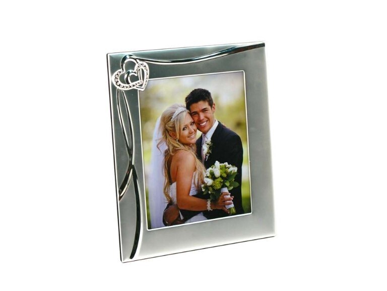 Frosted Silver Frame with Double Crystal Hearts - 8&quot;x10&quot;