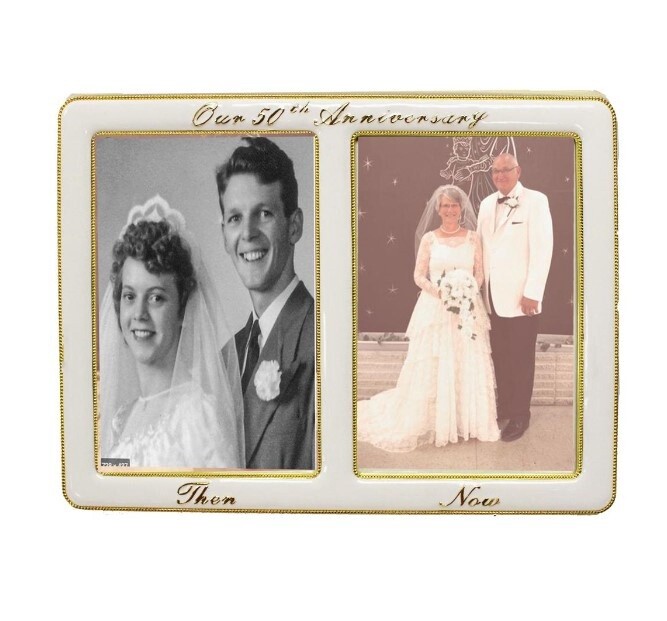 4x6 Gold &amp; White Epoxy - 50th Anniversary Frame &quot;Then &amp; Now&quot;