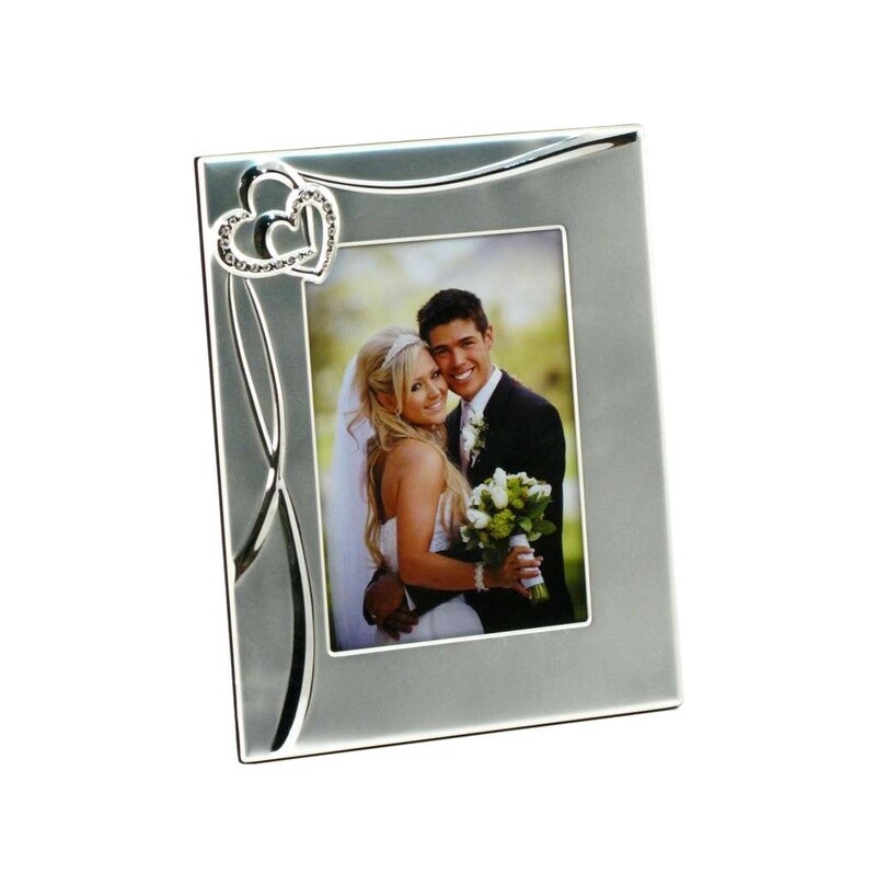 Frosted Silver Frame with Crystal Double Hearts 5x7&quot;