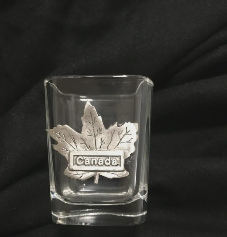 Glass Shot Glass with pewter maple leaf
