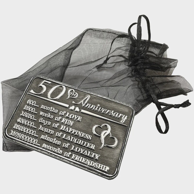 50th Fiftieth Anniversary Sentimental Metal Wallet or Purse Keepsake Card