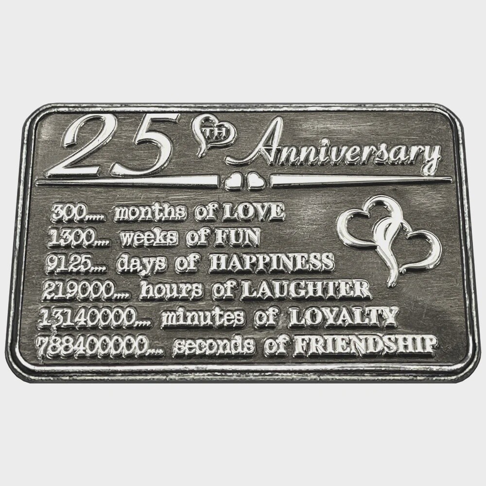 25th Twenty Fifth Anniversary Sentimental Metal Wallet or Purse Keepsake Card
