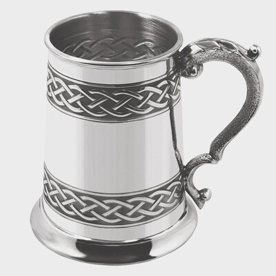 Pint Pewter Beer Mug Tankard with Embossed Celtic Design