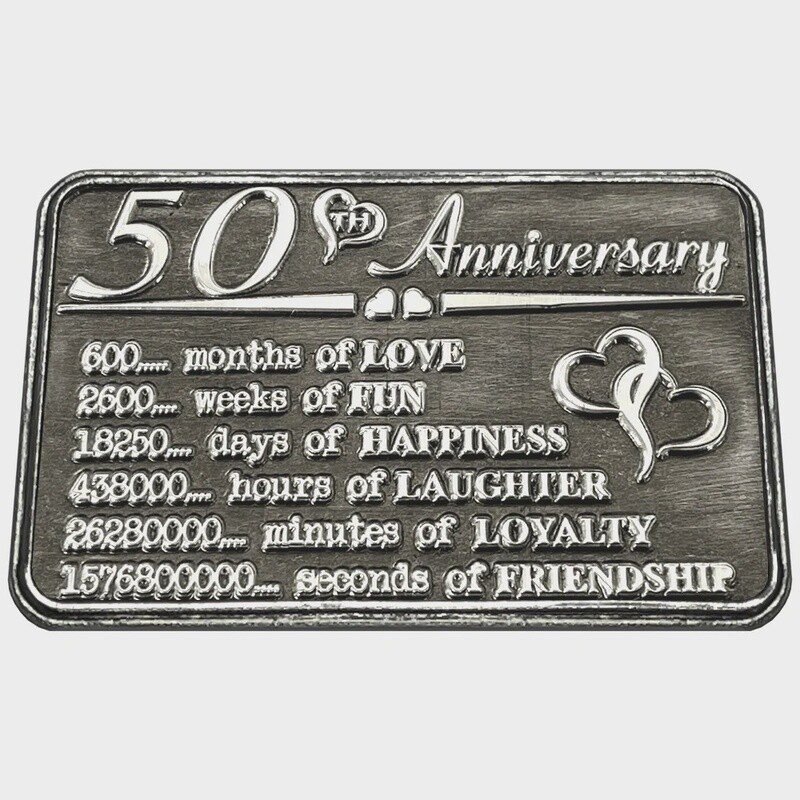 50th Fiftieth Anniversary Sentimental Metal Wallet or Purse Keepsake Card