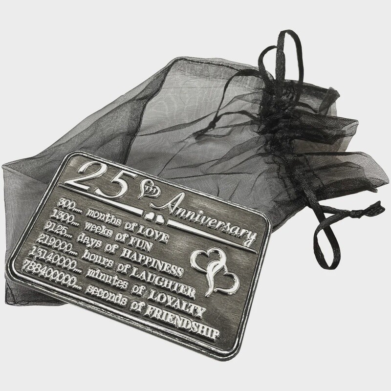 25th Twenty Fifth Anniversary Sentimental Metal Wallet or Purse Keepsake Card