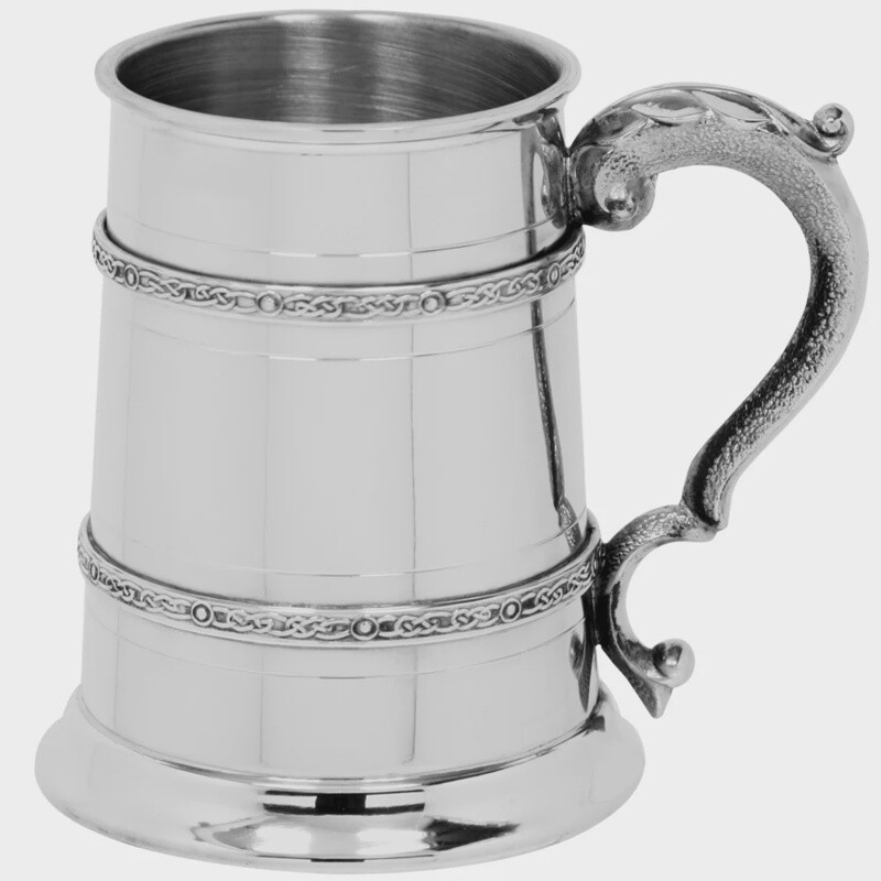Pint Pewter Beer Mug Tankard with Intricate Celtic Bands