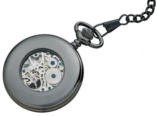 Alpine Mechanical Pocket Watch, Polished Gun Metal, Window