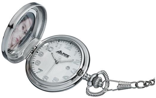 Silver Quartz Pocket Watch with Place for Photos