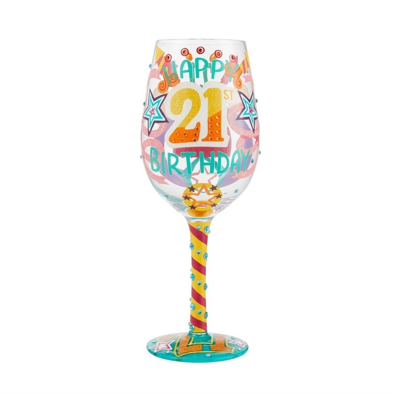 &quot;Happy 21st Birthday&quot; Wine Glass