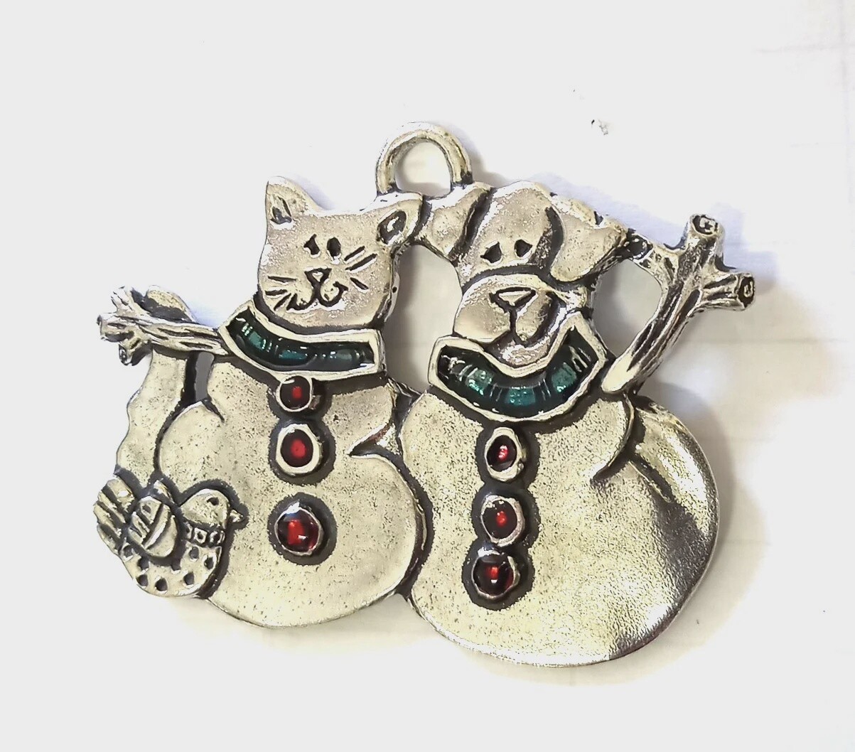 Dog and Cat Snowman Pewter Ornament