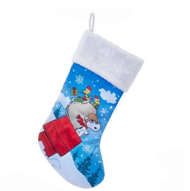 19&quot;SNOOPY W/GLITTER SATIN PRINTED STOCKING W/WHITE PLUSH CUFF.