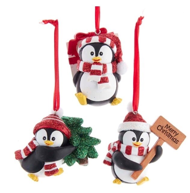 3&quot;RESIN PENGUIN W/HAT &amp; SCARF Ornament 3/ASSTD.