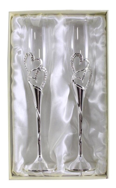 Champagne Flutes - Two Hearts