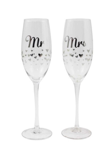 Mr. and Mrs. Champagne Glass set with Hearts