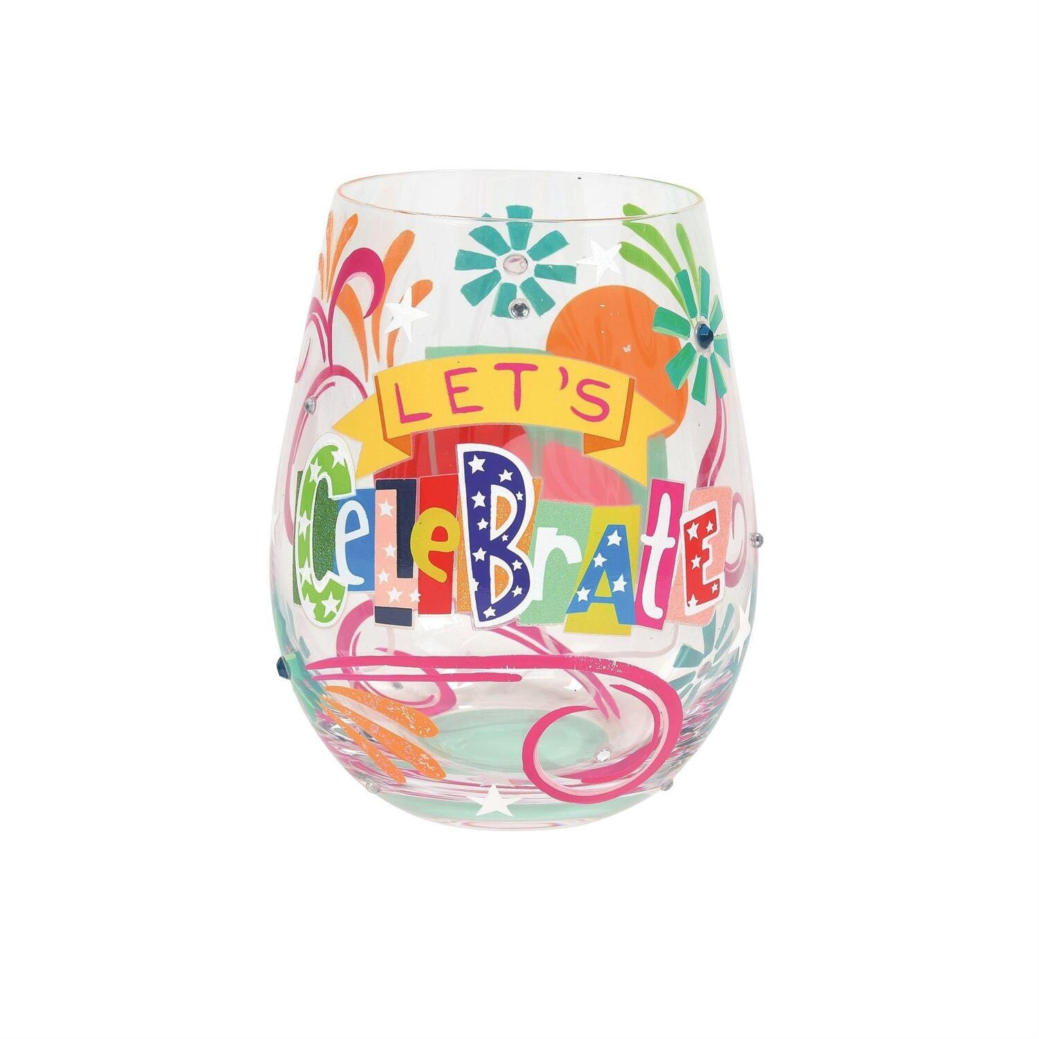 &quot;Let&#39;s Celebrate&quot; Stemless Wine Glass