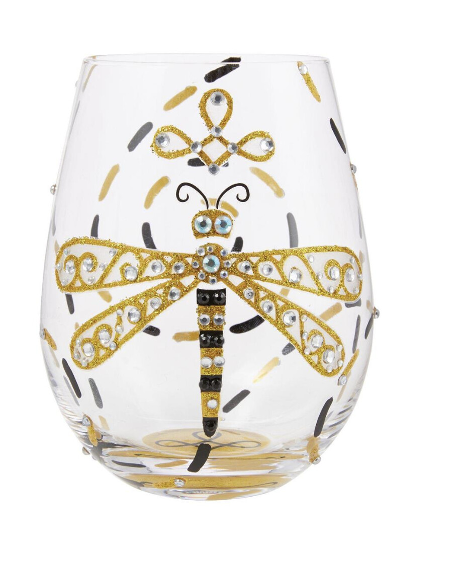 &quot;Dazzling Dragonfly&quot; Stemless Wine Glass