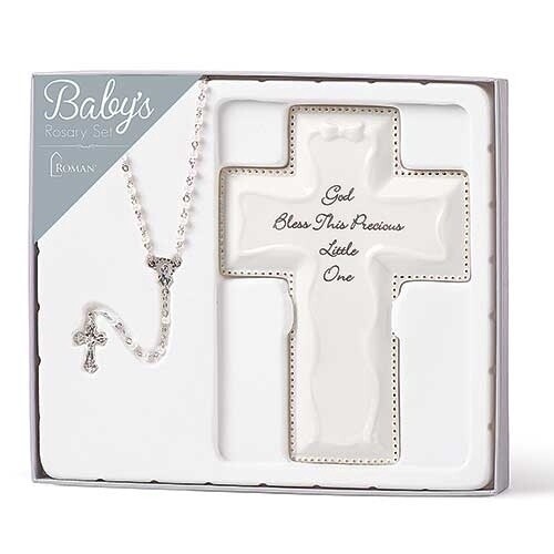 6.25&quot;H White Cross and Rosary Set