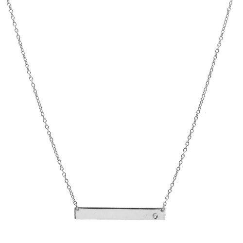 Sterling Silver Plain Bar with CZ Necklace