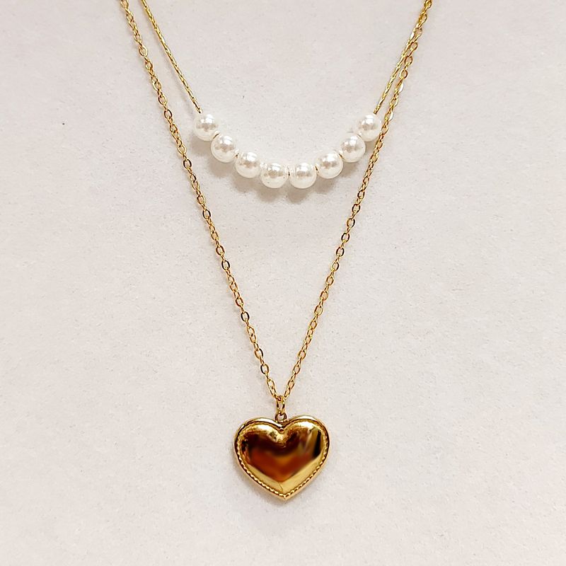 Gold Plated Heart Necklace w/ Pearls