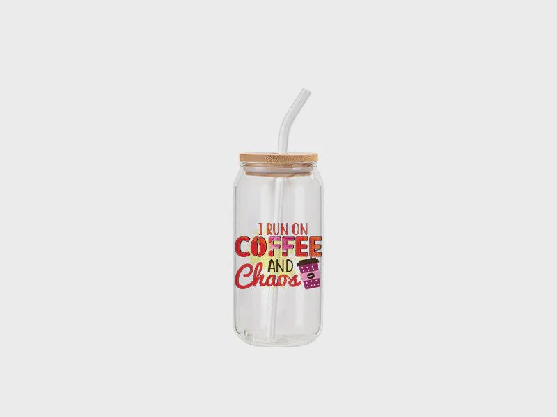 Customizable 18oz Glass with Bamboo Lid and Straw