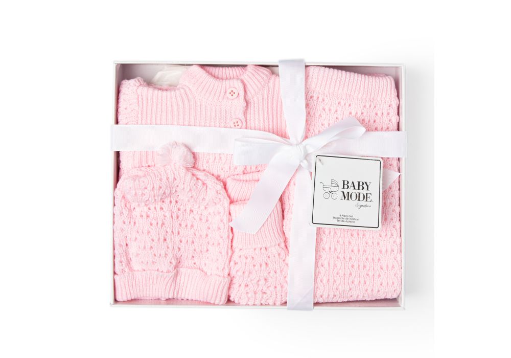4 Piece Pink Knit Box Set: Pink 0-6 M